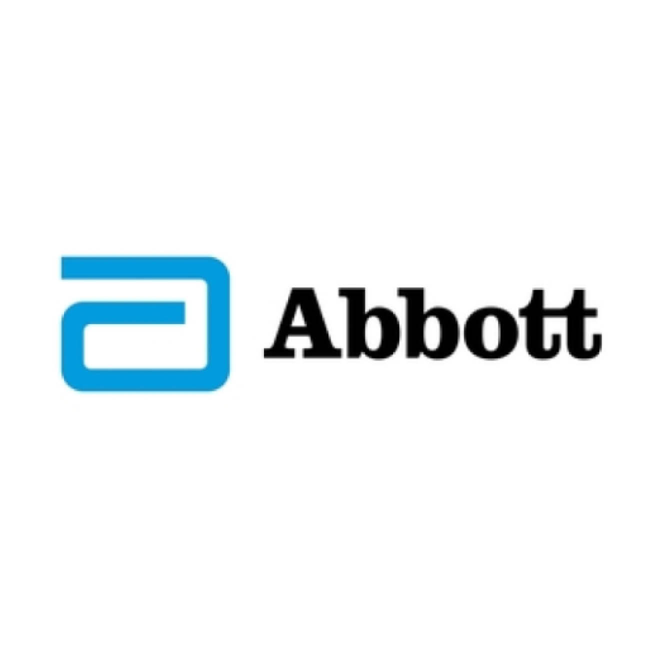 Abbott logo with black letters and a blue square icon