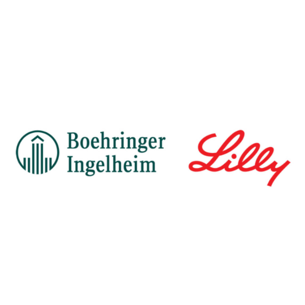 The Boehringer Ingelheim logo in green letters sits beside the Lilly logo in red letters