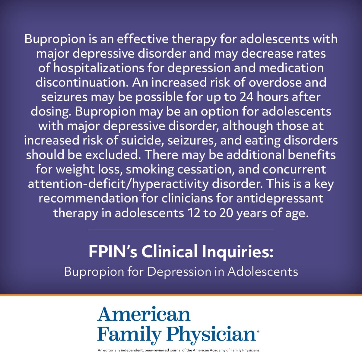 Bupropion for Depression in Adolescents | AFP