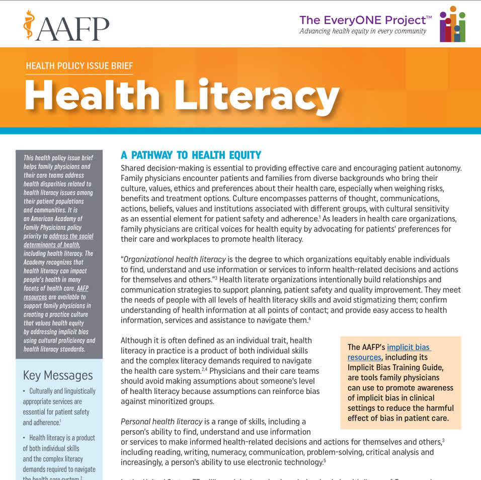 Thumbnail image of the PDF titled "Health Literacy."