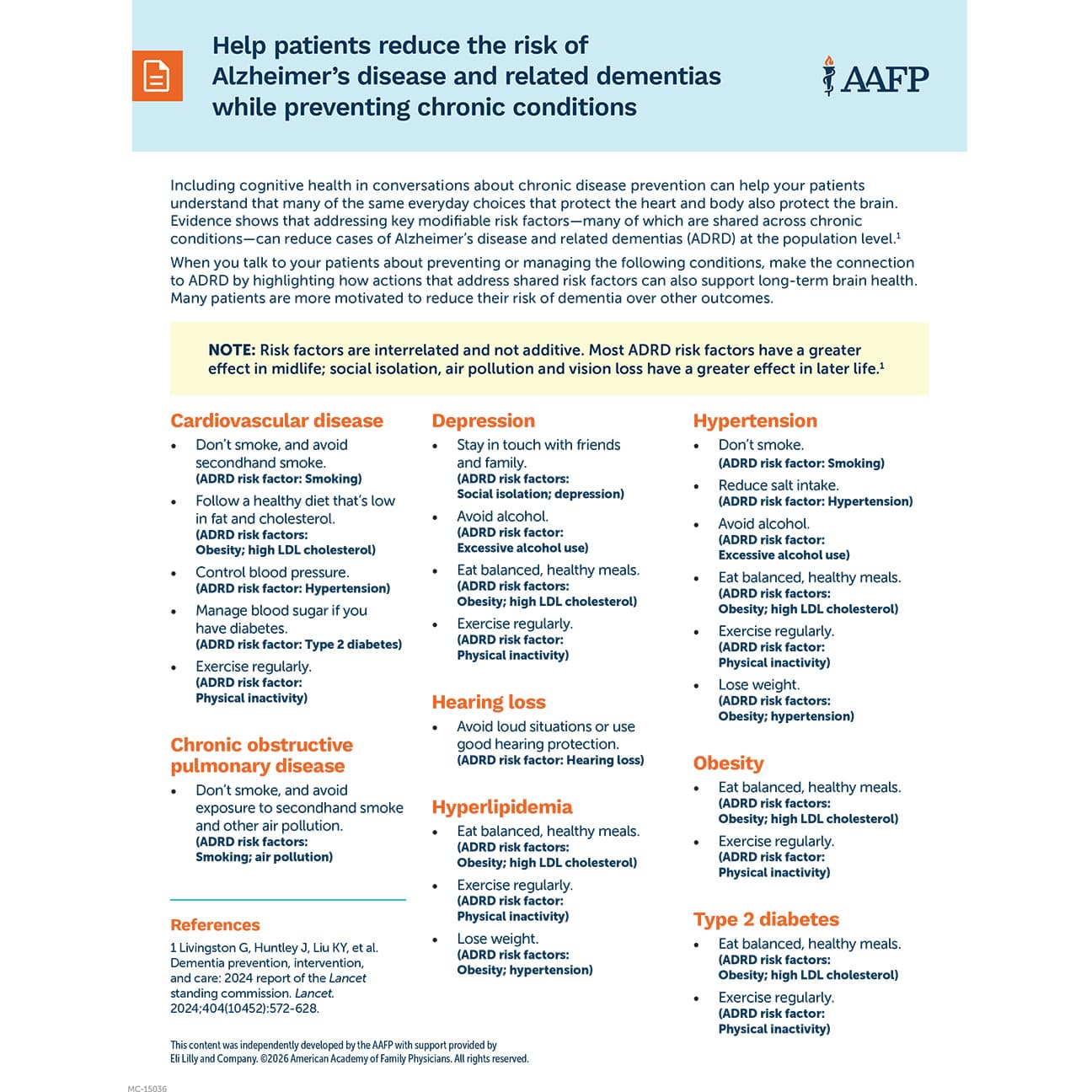 A factsheet that describes preventing and caring for chronic conditions with ADRD